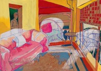 Iman Ahmed, 11.7 x 16.5 Inch, Gesso, carbon transfer drawing, poster paints, color pencils on brown boxboard, AC-IAHM-004